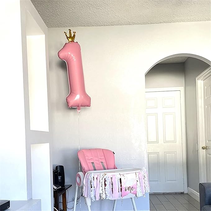 Crown Pink Number 1 Balloon for Girls 1st Birthday Party, 40 Inch Large Number Foil Helium Pastel Pink Balloons 0-9, for Women 10th Birthday Party Baby Shower Anniversary Party Decoration Supplies