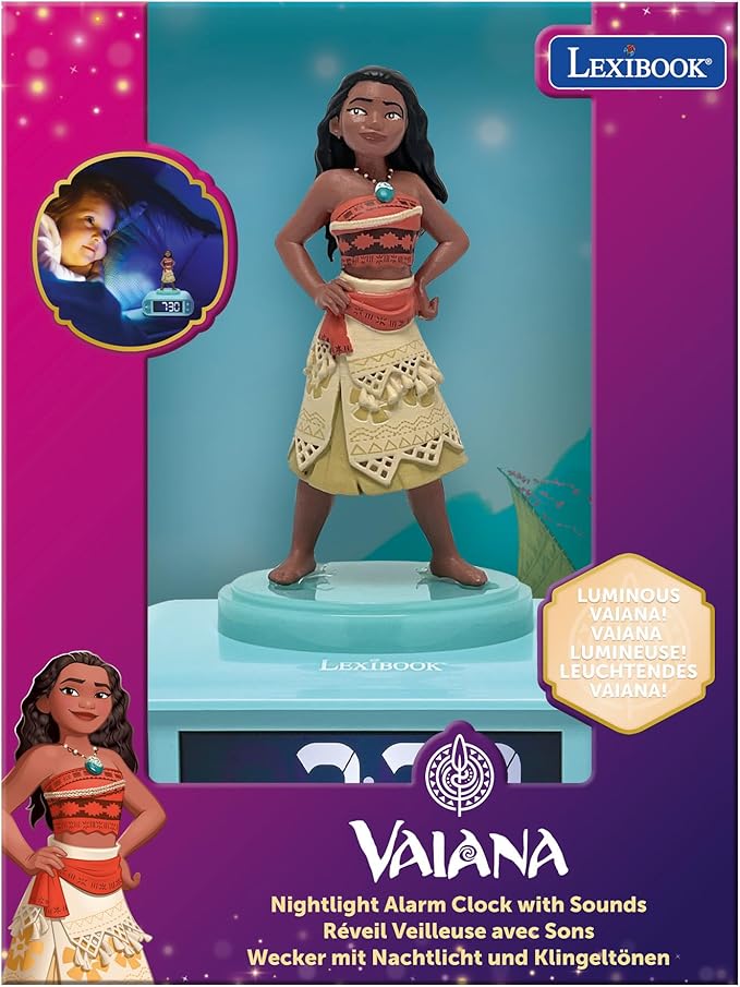 LEXiBOOK, Moana, Moana Nightlight Alarm Clock, Sounds and Melodies, Backlit LCD Screen, Luminous, Snooze, RL800VN