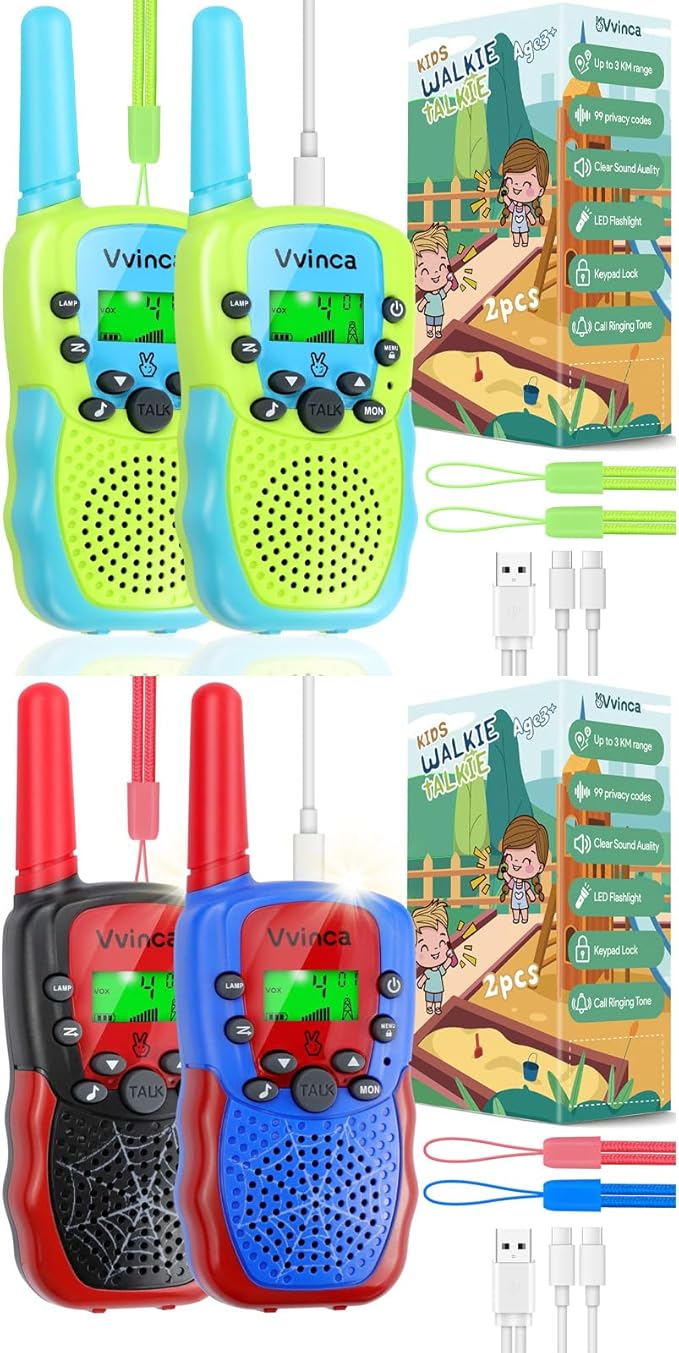 Vvinca Walkie Talkies for Kids Rechargeable 4 Pack