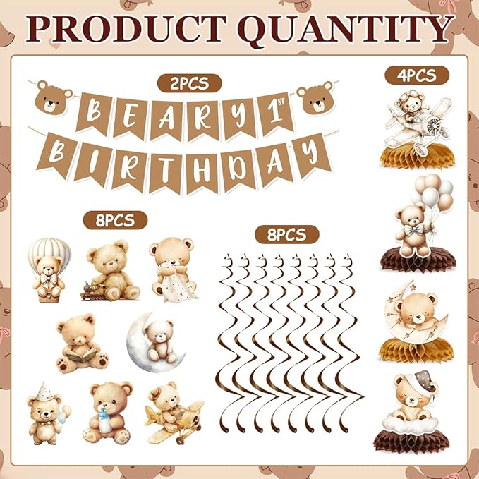 Beary First Birthday Decorations Include Beary 1st Birthday Banners Bear Hanging Swirls Honeycomb Centerpieces Bear Birthday Theme Party Supplies
