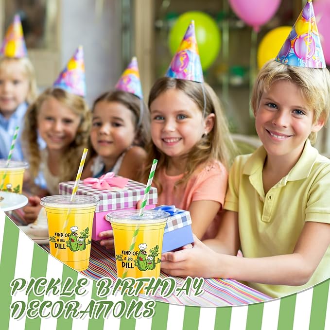 Domensi 50 Pcs Pickle Party Birthday Plastic Cup 12 oz Kind of a Big Dill Birthday Thick Clear Cup Green Pickle Cucumber Theme Party Table Decorations Favor