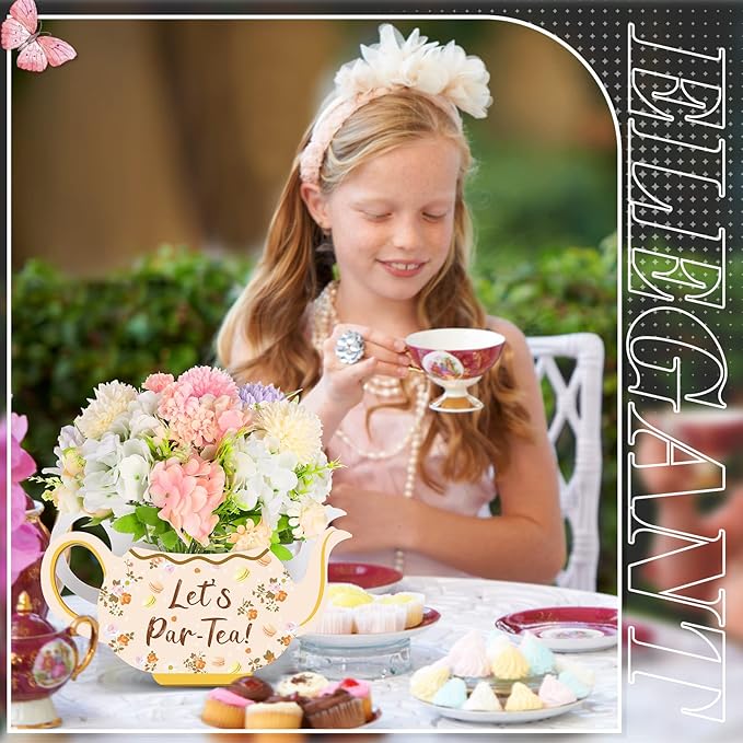 Yinder 6 Pcs Tea Party Decorations Princess Party Flower Boxes Centerpiece Floral Teapot Centerpiece for Floral Tea Themed Birthday Wedding Supplies(Elegant Tea Pot)