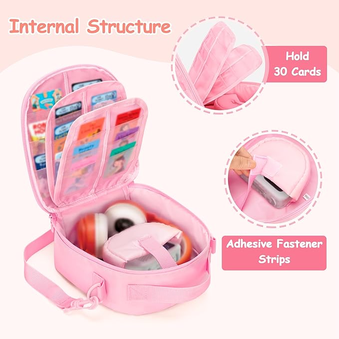 Carrying Case Compatible with Yoto Mini (2024 Edition), Card Holder Hold Up to 30 Cards, Travel Storage Bag for Audio Music Player & Headphone Accessories, Pink (Bag Only) Patented Design