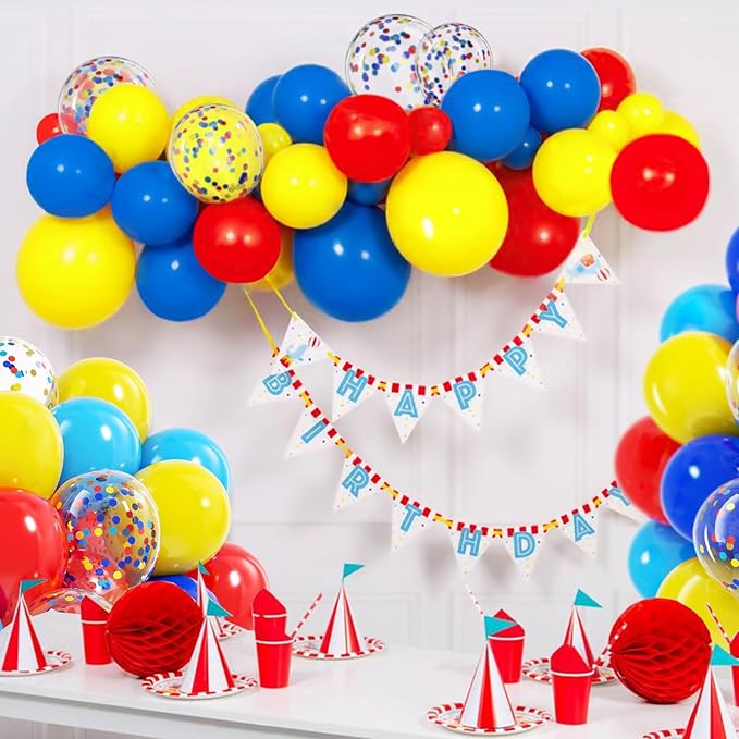 Carnival Balloons, 60pcs 12 Inch Red Light Blue Royal Blue Yellow Latex Balloons for Carnival Theme Birthday Party Decorations