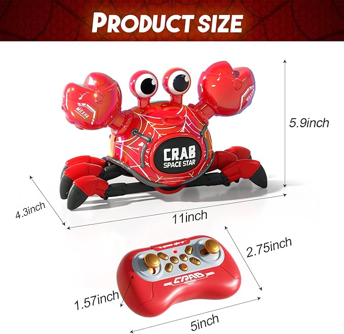Remote Control Robot Crab Toy, Rechargeable With LED Lights And Music, Fast Crawling 360-Degree Stunt Rotation, 2.4GHz RC Robot Toys, 3 4 5 6 7 8 9 10 Birthday Gifts For Boys And Girls (Red)