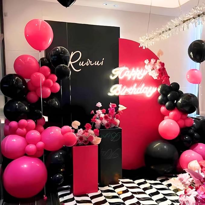 Pink and Black Balloons, 60PCS Hot Pink Black Balloon Set, 12Inch Pastel Light Rosa and Metallic Latex Balloons for Girls Women Princess Birthday Bachelorette Baby Shower Beauty Party Decorations