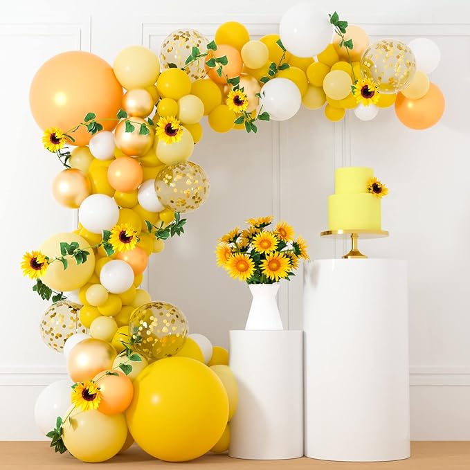 TUPARKA Sunflower Birthday Party Decorations Kit Sunflower Banner Yellow Balloon Arch Sunflower Vine Sunflower Heads Table Covers Cake Toppers 146 Pack Sunflower Party Supplies for Baby Shower Décor