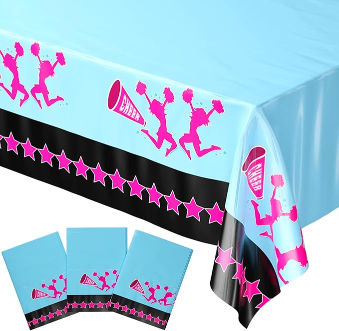 Blue Orchards Cheerleading Table Covers (Pack of 3) - 54"x108" XL - Cheerleader Birthday, Gymnastics Birthday Supplies, Cheer Decor for Party, Cheerleading Party Decor, Cheer Victory