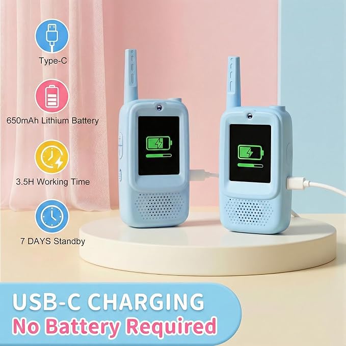 Video Walkie Talkies for Kids, 2 Pack Rechargeable Video Intercom Kids Walkies Talkies with Camera, Indoor Outdoor Toys for Family Games, Garden, Camping, Hiking, Gifts for Boys Girls Ages 3-12, Blue