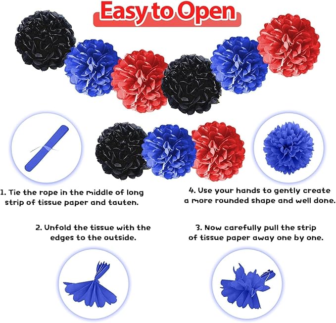 Black Red Blue Birthday Decoration,Red Blue Party Decorations Include Red Blue Black Balloons Happy Birthday Banner Fringe Curtain Tissue Paper Pompoms Garland