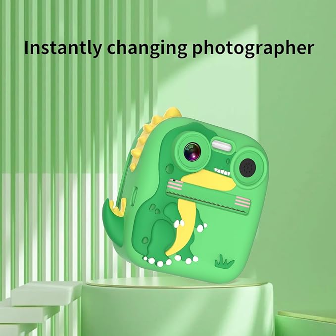 Kids Camera Instant Print,Boy Girls Toys Digital Camera with Print Paper&32G TF Card,Dinosaur Selfie Camera with Color Pens & Stickers,Kids Video Camcorder Learning Camera w Lanyard,Birthday Gift