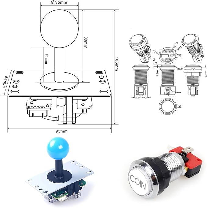9800 in 1 Arcade Kit 3D Saga Box with Sliver LED Arcade Buttons Mame 5 Pin 8 Way Joystick Arcade DX Kit 4 Players Game for DIY Home Video Game (Red and Green)