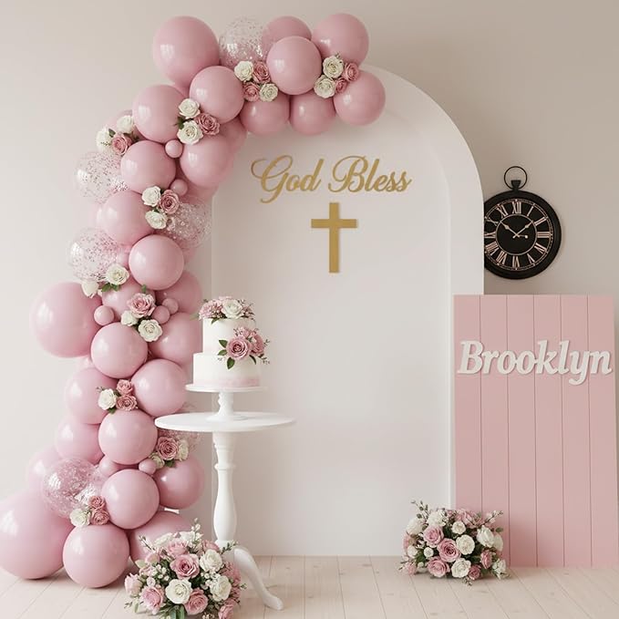 RUBFAC Dusty Pink Balloons 129pcs Different Sizes Pack of 18 12 10 5 Inch, Latex Boho Blush Pink Balloon Garland Arch Kit for Baby Shower Engagement Bachelorette Wedding Birthday Party Decorations