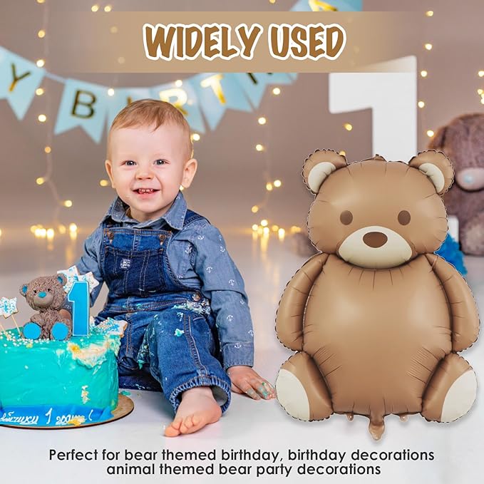 4 Pack Giant Teddy Bear Balloons,35 Inch Matte Brown Foil Mylar Balloons for Beary First Birthday Decorations,Teddy Bear Baby Shower Party Supplies,Woodland Theme Neutral Party Decor