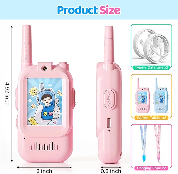 Video Walkie Talkies for Kids Toys, for Grandkids, 2 Pack HD Kids Walkie Talkies Long Range Toddler Camera Games, Parent-Child Interaction Girl Outdoor Toys