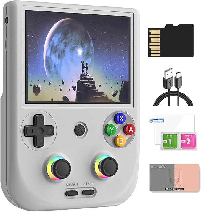 RG406V Android 13 Handheld Game Console 4" HD IPS 8GB RAM No Card RGB Lighting Game Player 5500mAh Battery Multi-Format Support Gray