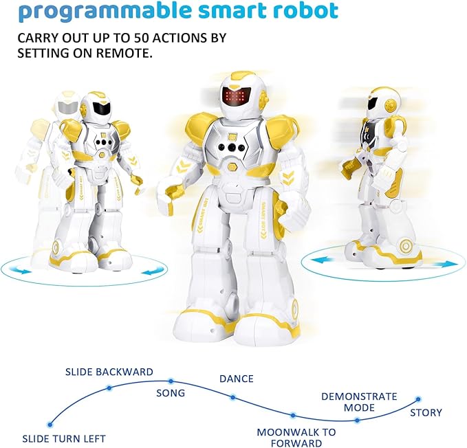 KingsDragon Robots Toy for Kids, RC Gesture Sensing Toy, Interactive Walking Singing Dancing Robot Birthday Presents for Boys Girls Age 6 7 8 9 Years Old,Yellow