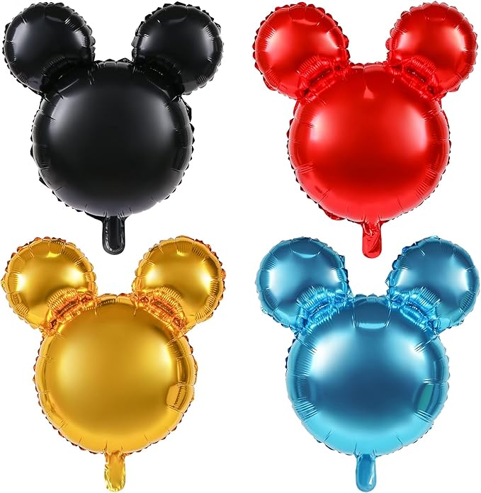4 Pcs Bear Head Foil Balloons, 24'' Bear Mylar Balloon for Birthday Party Decorations Jumbo Aluminum Foil Balloons Party Favors Supplies (Black Red Blue Gold)