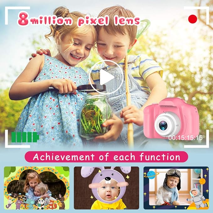 Seckton Kids Selfie Camera for Girls Age 3-9 Pink & Digital Video Cameras with Flash for Kids 6-10, Portable Camera Toy 3 4 5 6 7 8 9 10 Year Old Boys Girls Black