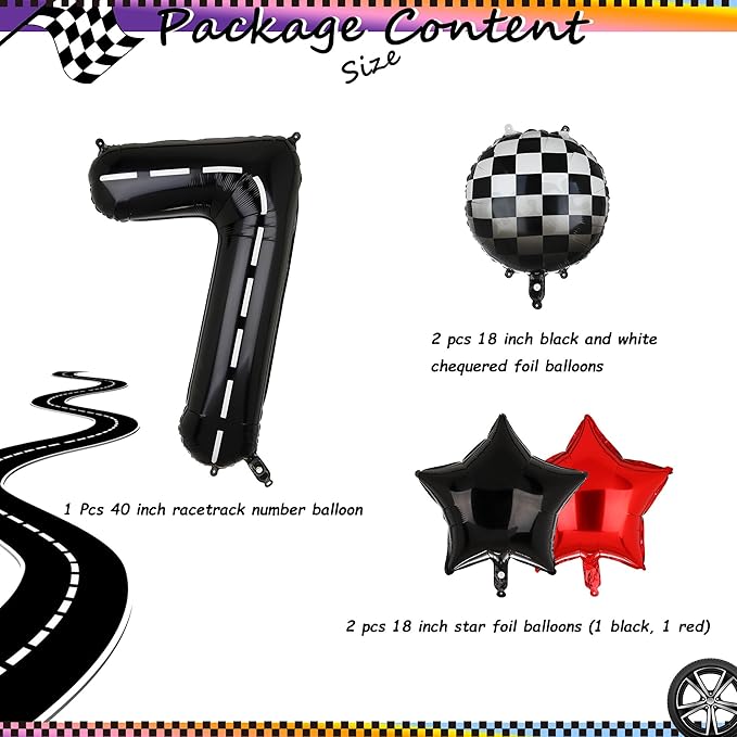 Race Car Birthday Balloons 40 Inch Racetrack Number Balloon 7 Black Boys 7st Birthday Race Car Theme Party Decor Supplies 5 Pcs