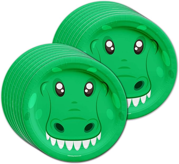 Alligator Birthday Party Supplies - Baby Alligator Tableware Set for Boy's Birthday - Kit Includes Plates, Napkins and Cups - For 16 Guests