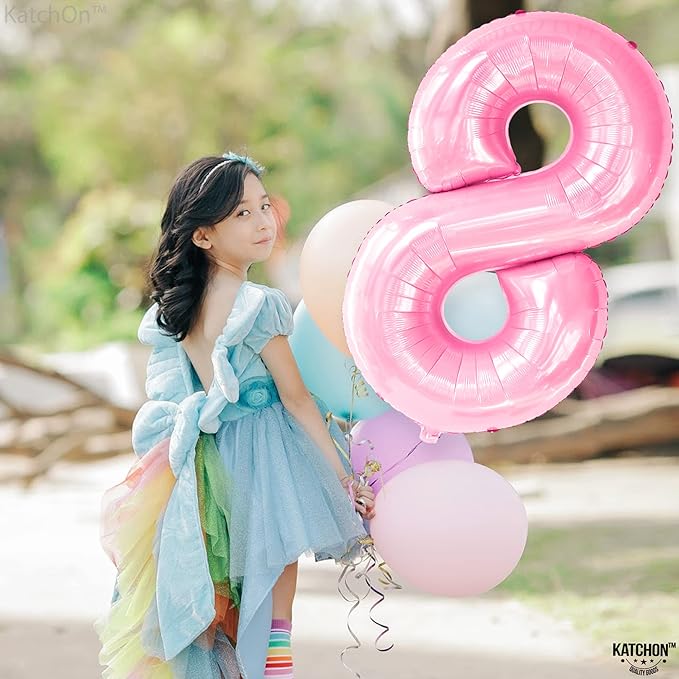 KatchOn, Giant Light Pink Number 8 Balloon - 40 Inch, Pink 8 Balloons for Birthday Girl | Number 8 Balloons for Birthdays | 8 Balloon Number for 8th Birthday Decorations for Girls | 8 Birthday Balloon
