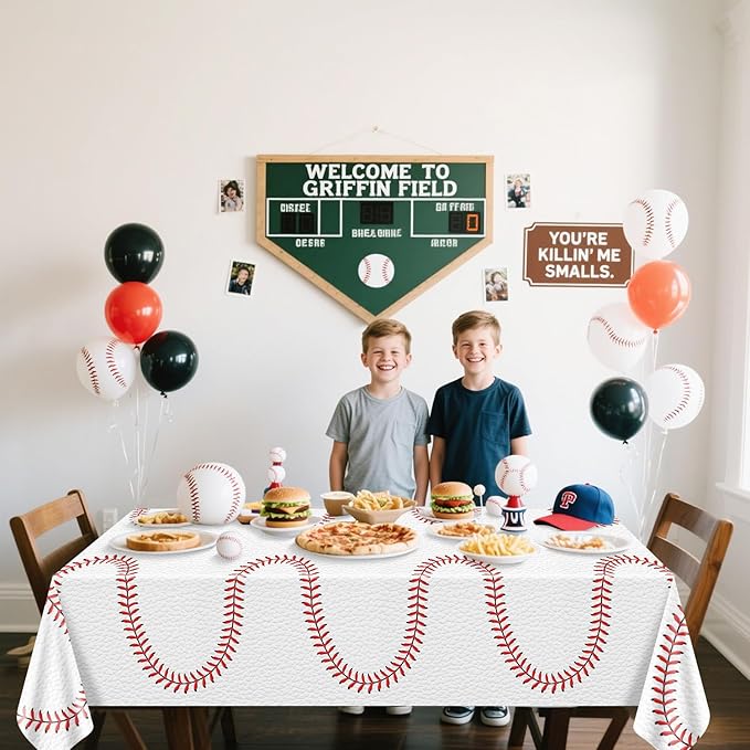 Baseball Tablecloth - Baseball Pattern Table Covers Plastic Waterproof Decorations for Game Day Sports Theme Party Supplies, 4 Pack, 51'' x 86''