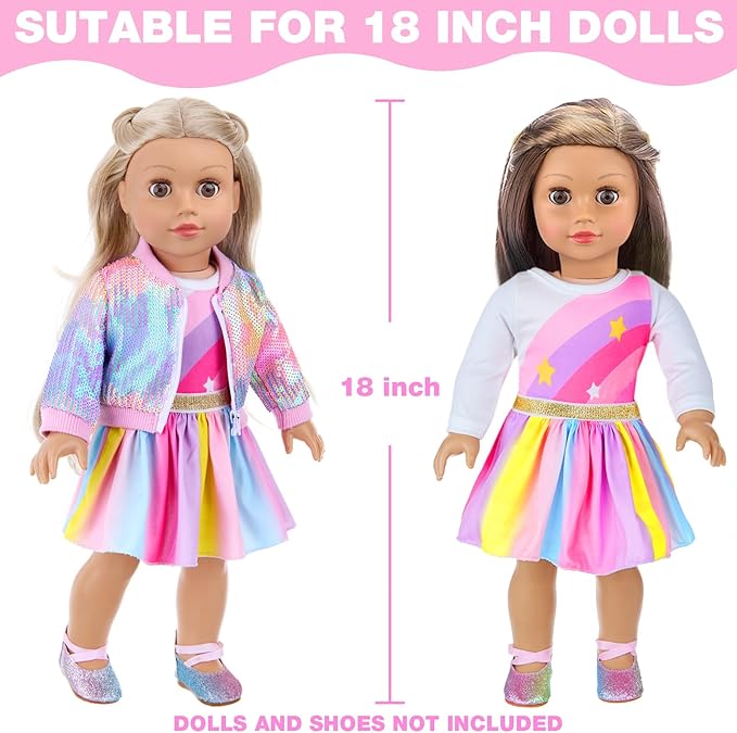 UNICORN ELEMENT American 18 Inch Doll Makeup Accessories and Clothes,Sequin Backpack Set for 18" Dolls Include Skirt Bracelet Hair Clip Phone and Makeup Sets（No Doll and Shoes