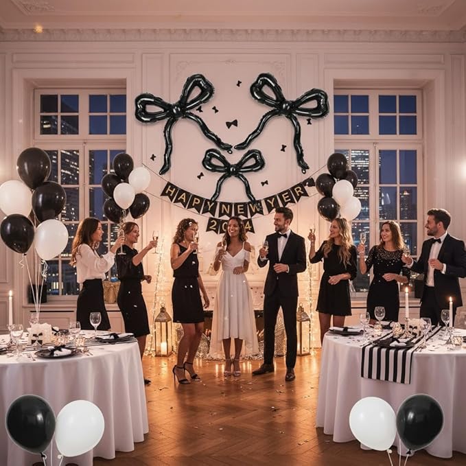 Black Bow Balloons for Bow Party Decorations, 3pcs Giant Black Coquette Mylar Foil Balloon for Coquette Birthday Decorations Bridal Baby Shower Wedding Bachelorette RIP to My 20s Decor Supplies