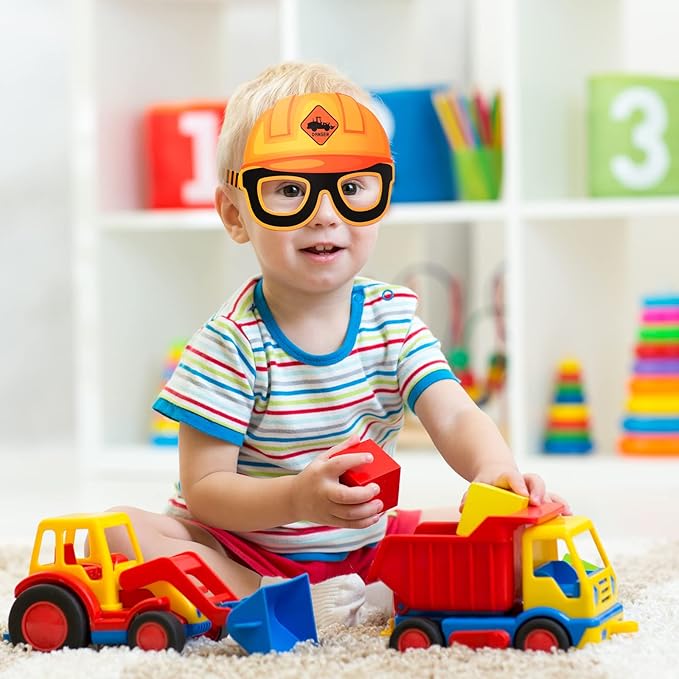 Funrous 32 Pcs Construction Theme Party Eyeglasses Dump Truck Cardboard Glasses Engineering Excavator Photo Booth Props for Boy Transportation Birthday Party Supplies Favor
