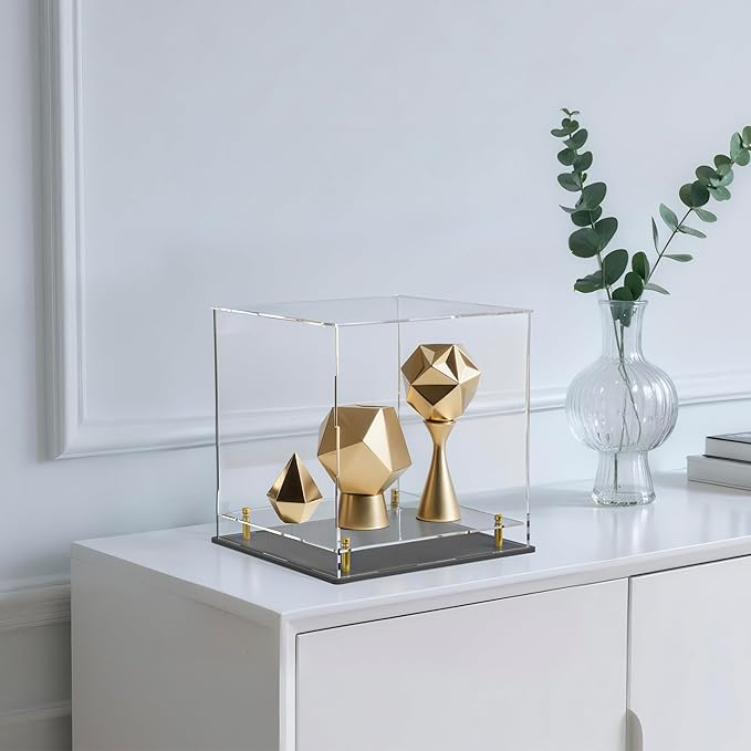 Acrylic Display Case with Floating Shelf & Thick Base – UV-Protected Collectible Showcase for Souvenirs, Figurines, and Memorabilia (9" Lx9 Wx9 H)