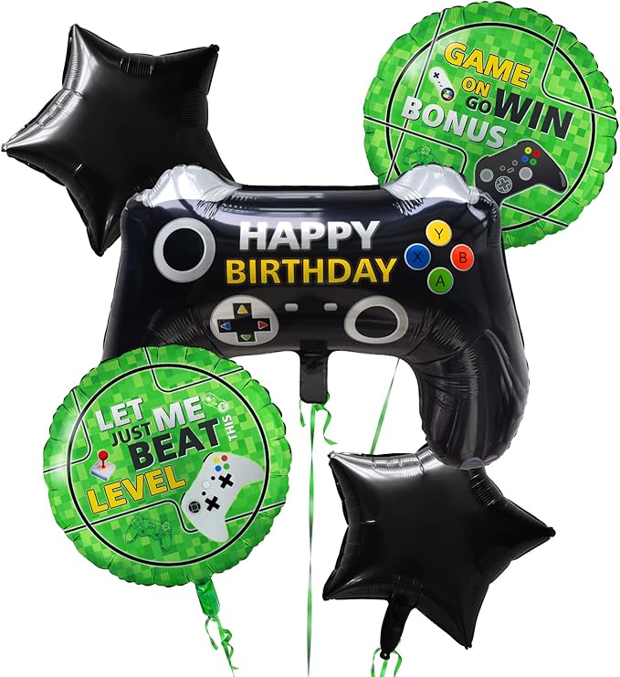 5 Pcs Video Game Party Decoration, Level Up Birthday Balloons，Video Game Foil Balloon for Game On Birthday Party Supplies