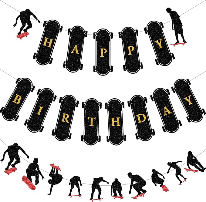 Tatuo 3 Pieces Skateboard Party Decoration Skateboard Birthday Banner for Party Supplies Skateboarding Action Hanging Decor Extreme Skateboarding Cool Decor for Skater Boys Girls School Gifts