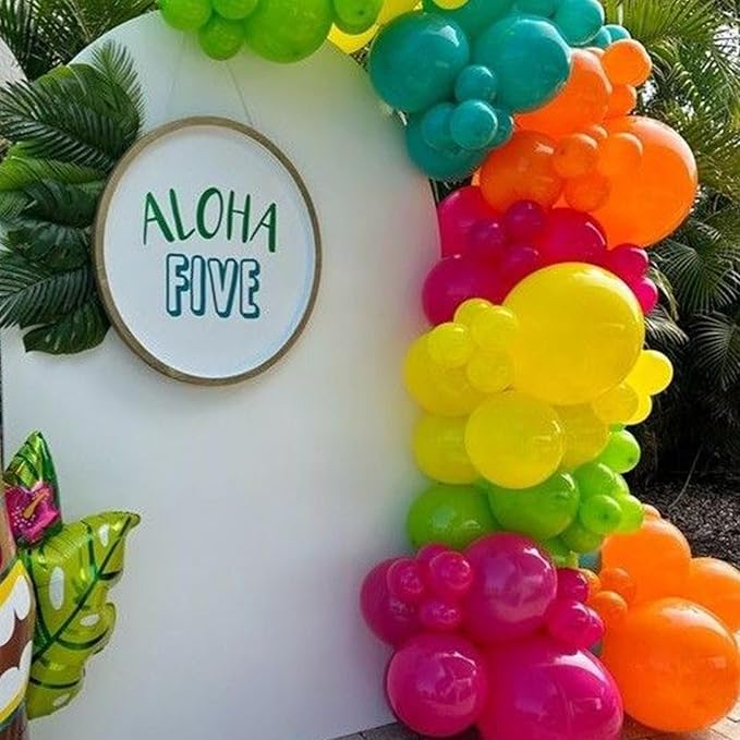 Tropical Balloons 60PCS Summer Hawaiian Balloon Colorful Neon Hot Pink Green Teal Orange Multicolor Latex Helium Ballon for Birthday Baby Shower Aloha Luau Pool Tropical Party Decorations