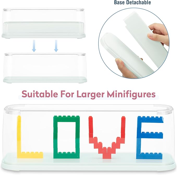 Clear Acrylic Minifigure Display Case 2 Pack Minifigure Action Figures Block with 2 Movable Steps Collection Mini Figures(Minifigures are Not Included)(Beige)