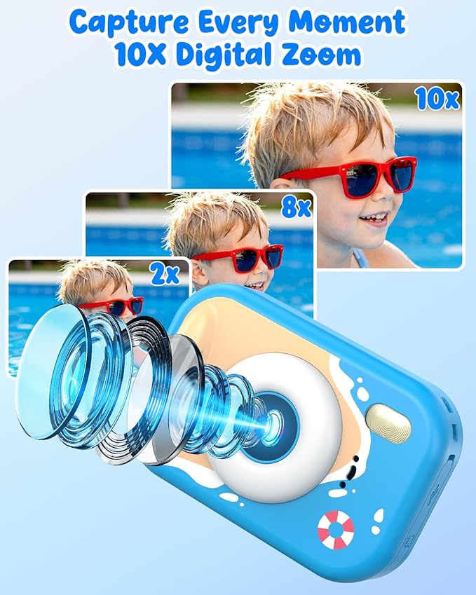 Waterproof Kids Camera, Underwater Camera for Kids 1080P Digital Video Camcorder with 2.4” Display, 32GB TF Card, Emergency LED Flash, Diving Swimming Beach Pool Toys for 3-12 Years Old Boys, Blue