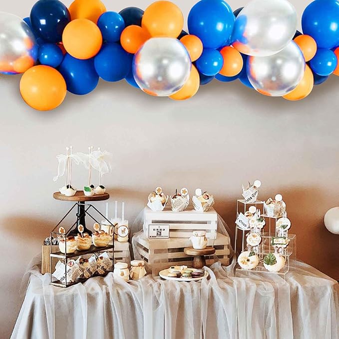 GAKA Blue, Confetti and Orange Balloons Pack of 50, Great for Weddings Birthdays Bridal Shower Decorations Graduation Party Decorations Supplies 3 Style, 12 Inch