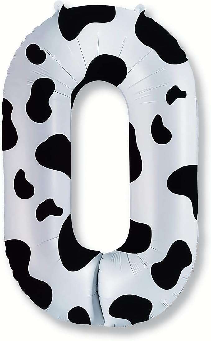 Cow Print Number Balloons for Kids, 40 Inch Foil Helium 0-9 Set Balloons, Self Inflating Big Number 0 Balloon for Boys Girls Birthday Farm Animal Theme Cowboy Cowgirl Theme Party Decoration Supplies