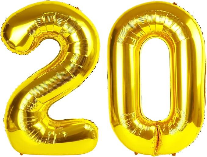 Gold 20 Number Balloon 40 Inch, Large Happy 20th Birthday Decorations for Women, Foil Balloon Number for Wedding Marriage Proposa Big Events Family Reunions Party Supplies