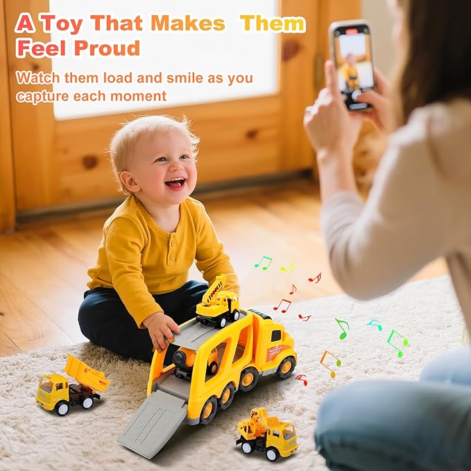 Nicmore Construction Truck Toddler Toys Car: Toys for 1 2 3 4 Year Old Boy 5 in 1 Carrier Toys for Kids Age 1-3 2-4| 18 Months 2 Year Old Boy Christmas Birthday Gifts