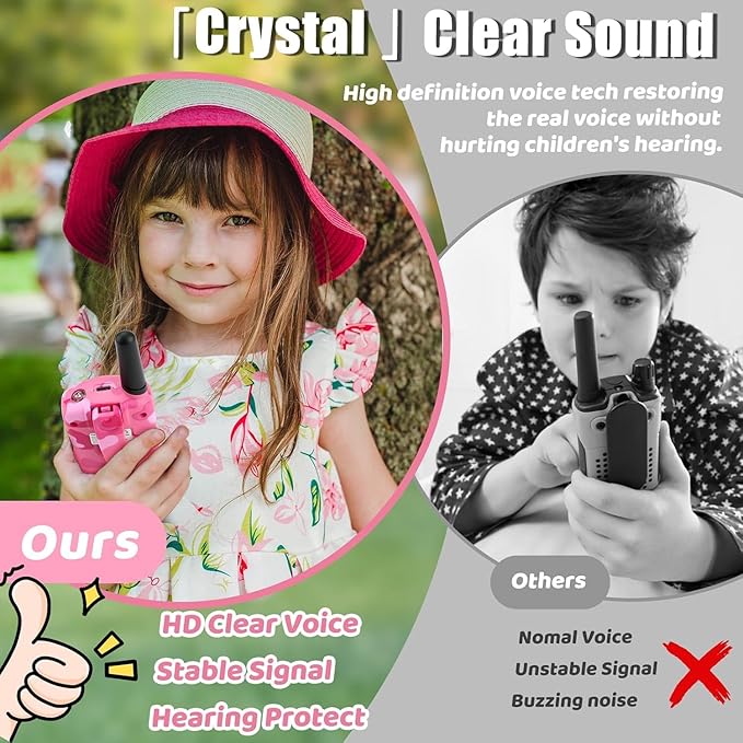 Vvinca Walkie Talkies for Kids Rechargeable 4 Pack, 3 Mile Walkie Talkie Long Range, Christmas Birthday Gift for Age 3-12 Boy Girl with Flashlight 22CH 2 Way Radio for Adventure Camping Outdoor Hiking