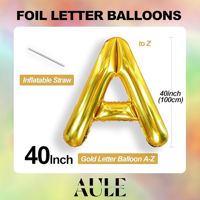 AULE 40 Inch Big Letter Balloon Gold L Large Foil Helium Alphabet Balloons A-Z for Birthday Anniversary Graduation New Year Party Decoration Supplies