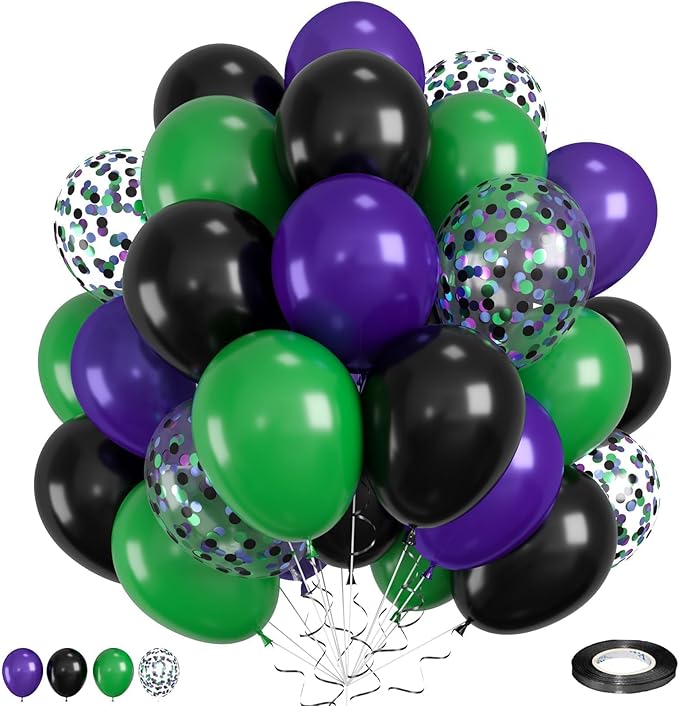 Purple Green Black Balloons, Monster Truck Balloon,12 Inch Green Dark Purple Balloons for Boys 3rd 4th 5th Boys Baby Shower Race Car Theme Truck Theme Birthday Party Decorations