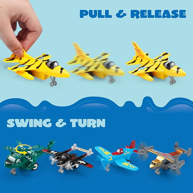 JOYIN 16 Pcs Pull Back Airplane Toys, Boys Plane Playset, Aircraft Incl Helicopter, Fighter, Bomber, Gifts for Toddler Kids 3+ Years Old, Easter Basket, Treasure Box Toys for Classroom