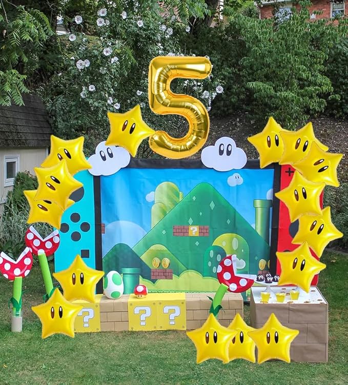16PCS Foil Star Balloons, 40Inch Number 5 and Star Foil Balloons For Game Theme 5th Birthday Party Decorations Children Party Supply Party Decor （5th）