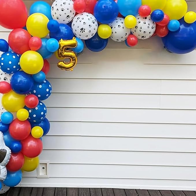 Dog Paw Balloons, 12 Inch Carnival Circus Balloons Red Yellow Blue and White Paw Print Puppy Balloons Colorful Confetti Latex Balloon for Dog Themed Birthday Party Decorations