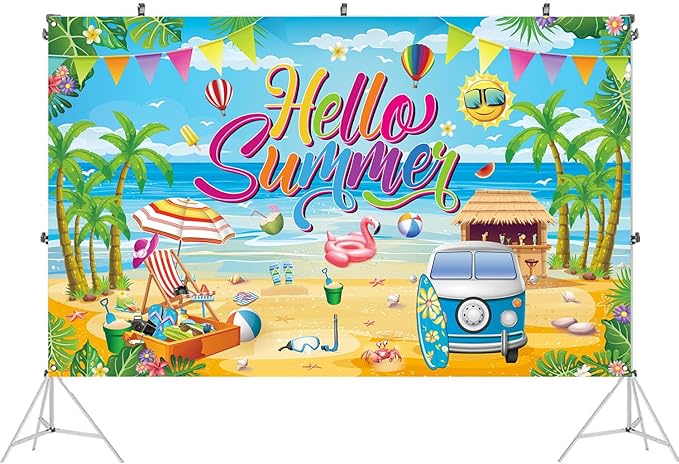 Hello Summer Party Decorations, Hello Summer Backdrop Banner for Hello Summer Party Decorations Supplies, 71 x 43 inch
