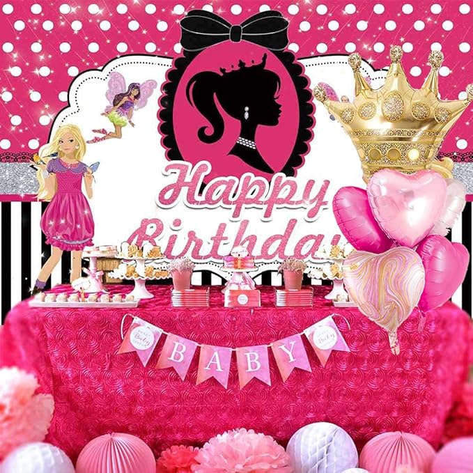 Pink Balloons Birthday Decorations，Gold Crown Princess Foil Balloons Set for Girls Women Party Decorations Baby Shower