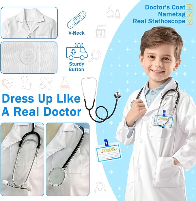 RioRand Kids' Doctor Lab Coat Costume with Accessories Role Play for Boys Girls Playset Nurse Costume Age 3-12