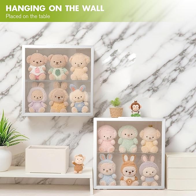 loobuu 2 Tiers Clear Display Case for Figures, Adjustable Stand Acrylic Storage Organizers Box with Magnetic Door, Wall-Mounted Dustproof Showcase for Collectibles Action Figure